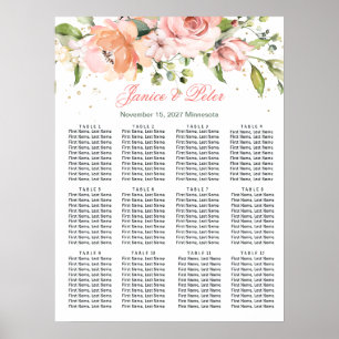 Poster Floral, greenery Wedding 12 Tables Seating Chart