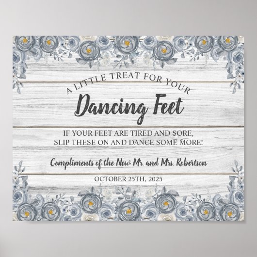 Poster Floral gris | Dancing Feed Flip Flops Mariage Sign (Devant)
