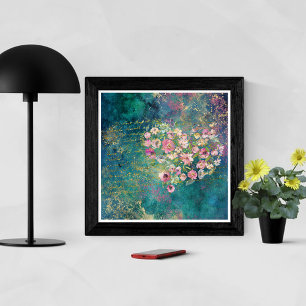 Poster Floral Heart Gold Romantique écriture manuscrite