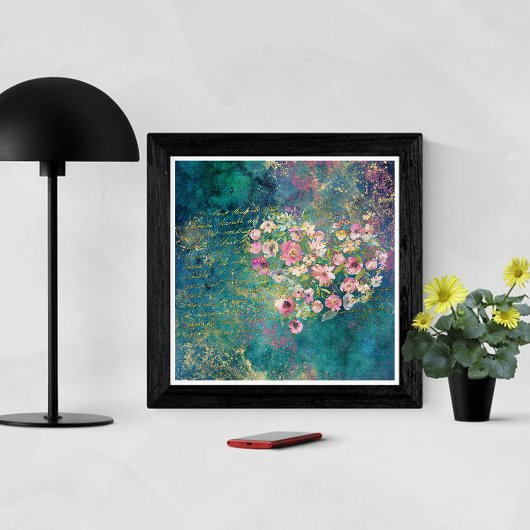 Poster Floral Heart Gold Romantique écriture manuscrite