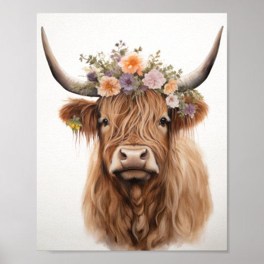 Poster Floral Highland Cow (Devant)
