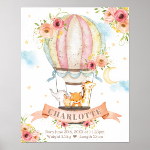 Poster Floral Hot Air Balloon Animaux Fille statistiques 