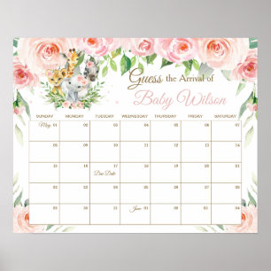 Poster Floral Jungle Animals Guess Baby's Arrival Game