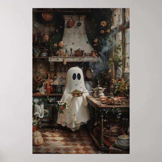 Poster Floral Kitchen Ghost Print, Dark Academia (Devant)