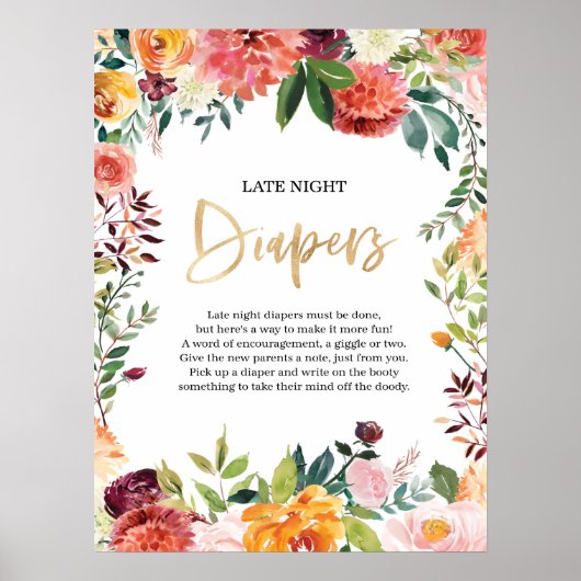 Poster Floral Late couche de nuit signe Baby shower (Devant)