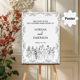 Poster Floral Line Art 30e anniversaire Mariage Bienvenue
