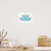 Poster Floral Lotus Aquarelle Mer Bleu & Faux Or (Cuisine)