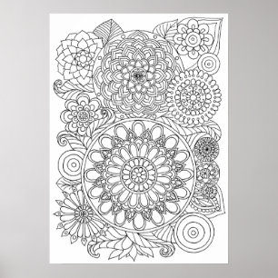Poster Floral Mandala Bouquet Couleur adulte