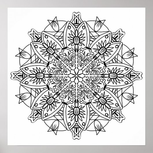 Poster Floral Mandala Coloriage Adulte (Devant)