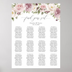 Poster Floral Mauve Blush Greenery Mariage Seating Chart