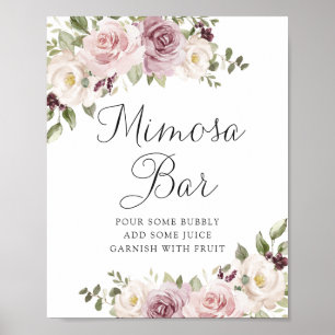 Poster Floral Mauve Blush Mariage élégant Mimosa Bar