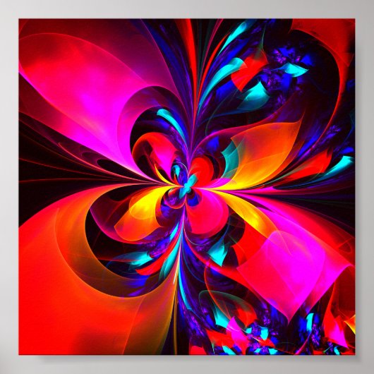 Poster Floral moderne Art Abstrait Rouge Bleu Motif #07 (Devant)