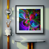 Poster Floral moderne Art Abstrait Rouge Bleu Motif #12