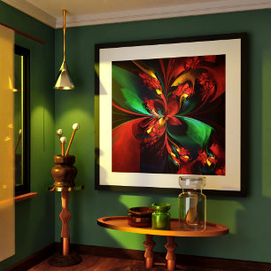Poster Floral moderne Art Abstrait Rouge Vert Motif #11