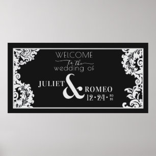 Poster Floral moderne noir et blanc élégant Damas