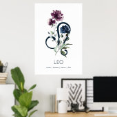 Poster Floral moderne Zodiac Star Sign Leo (Bureau à domicile)