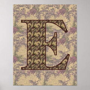 Poster Floral Monogram Initial E Elegant