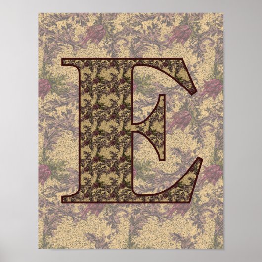 Poster Floral Monogram Initial E Elegant (Devant)