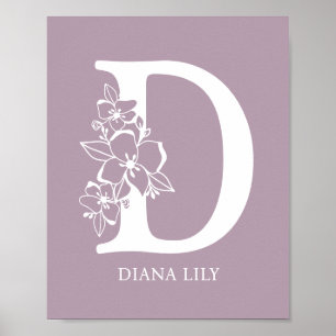 Poster Floral Monogramme Lettre D Nom Pépinière Moderne