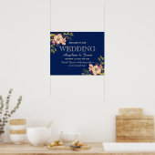 Poster Floral Navy Blue Welcome Mariage (Cuisine)