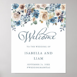 Poster Floral neutre et bleu   Bienvenue Mariage