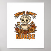 Poster Floral Night Shift Nurft Skeleton Halloween RN Nur (Devant)