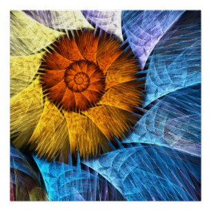 Poster Floral Orange Bleu Jaune Art Abstrait