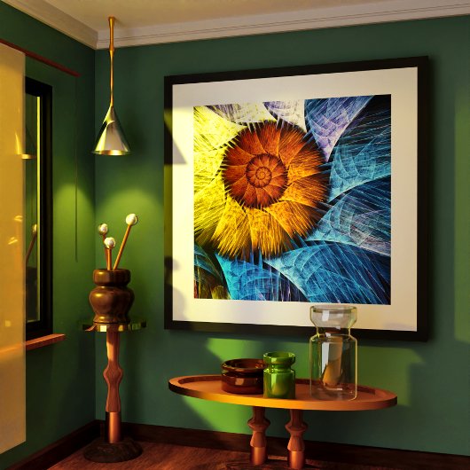 Poster Floral Orange Bleu Jaune Art Abstrait