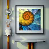 Poster Floral Orange Bleu Jaune Art Abstrait