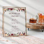 Poster Floral Orange Bourgogne | Boissons Beige Signature<br><div class="desc">Cette orangée bordeaux | apéritif signature beige est parfait pour votre mariage boho rustique, vert foncé, et jardin d'or. Le design comprend une couronne ou un bouquet de pêche minimaliste à l'aquarelle, des fleurs rose, violettes et roses claires poussiéreuses, ainsi que des fleurs en cuivre, à feuillage persistant, jaune et...</div>