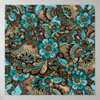 Floral Paisley Motif - turquoise et or