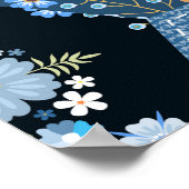 Poster Floral, patchwork de denim : motif bleu. (Coin)