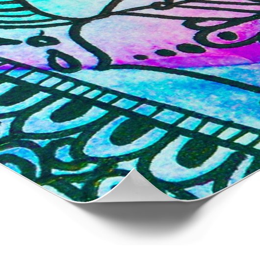 Poster Floral Pattern rose et Aqua (Coin)