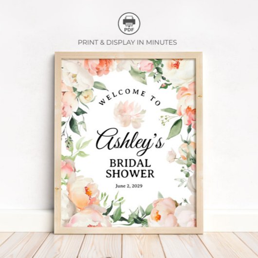 Poster Floral Peony Bridal Shower Welcome Sign