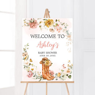 Poster Floral Petite Cowgirl Baby shower Bienvenue