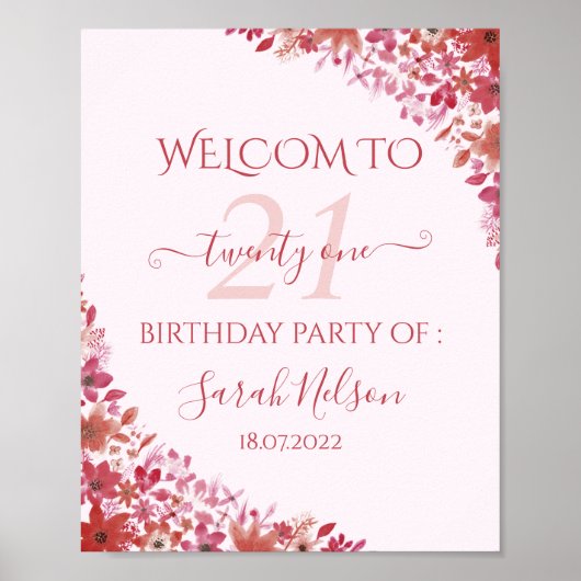 Poster Floral Pink 21e anniversaire (Devant)