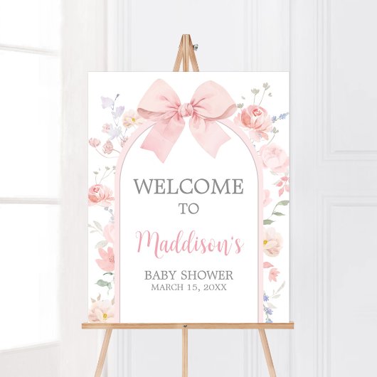 Poster Floral Pink Bow Baby dans l'Affiche de bienvenue d