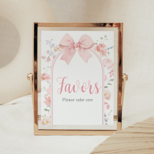 Poster Floral Pink Bow Baby en Fleur Baby shower Faveurs