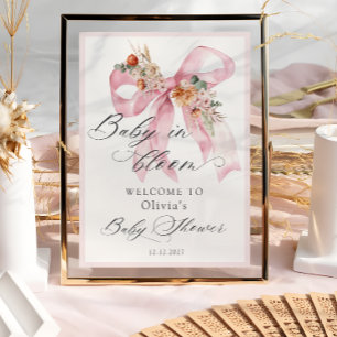 Poster Floral Pink Bow Baby in Bloom Baby shower Bienvenu