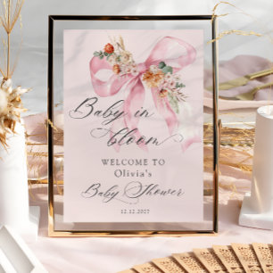 Poster Floral Pink Bow Baby in Bloom Baby shower Bienvenu