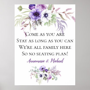 Poster Floral pourpre Pas de plan de siège Mariage Signer