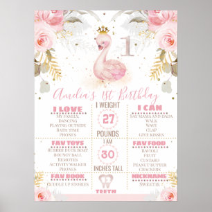 Poster Floral Princess Swan 1er anniversaire Jalon Board