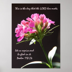 Poster Floral rose avec verse de Psaume 118:24