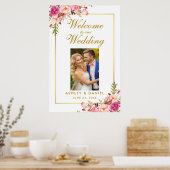 Poster Floral Rose Blush Gold Mariage Welcome Photo (Cuisine)