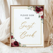 Poster Floral rose Bourgogne S'il vous plaît signer Livre