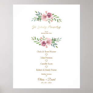 Poster Floral rose dans la table Mariage de mémoire aimé