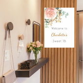 Poster Floral rose or verdure Sweet 16 bienvenue