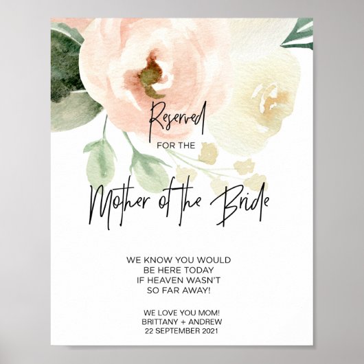 Poster Floral rose réservé à la mère de la mariée Mariage (Devant)