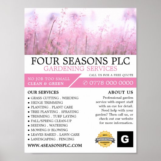 Poster Floral rose, Service de jardinage, Horticulteur (Devant)