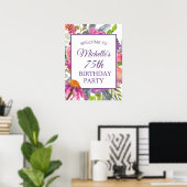 Poster Floral rose violet 75e anniversaire Bienvenue (Bureau à domicile)